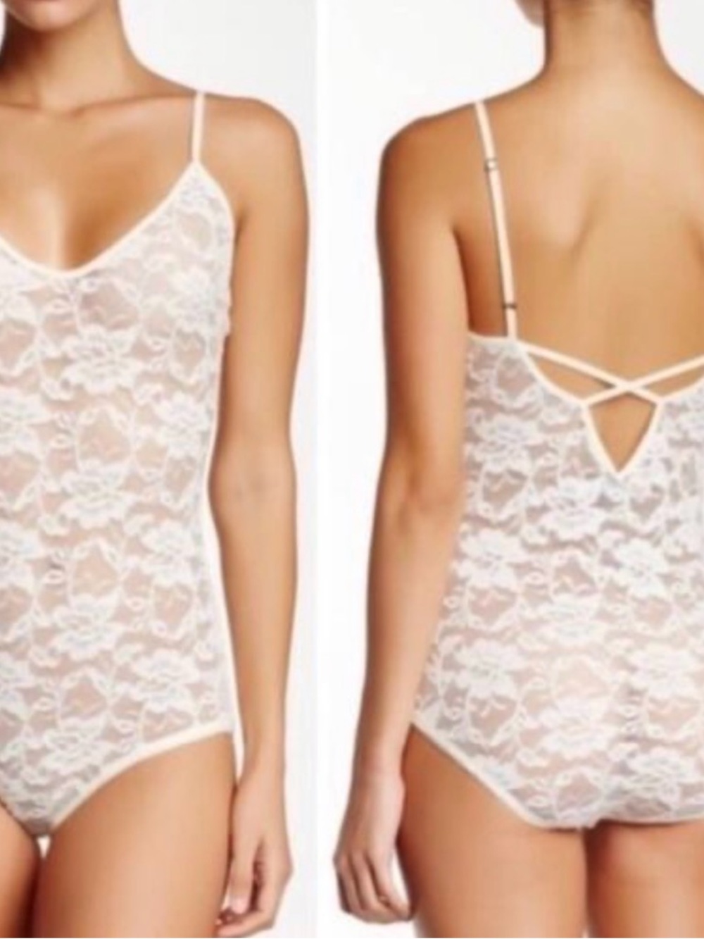 Free People FP Beach Women's Lace Bodysuit Floral Cream White Size M - Picture 2 of 11